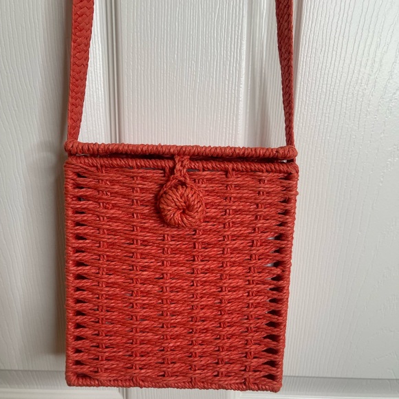 90’s Inspired Orange Crossbody Macramé Rattan Basket Handbag - Picture 10 of 13